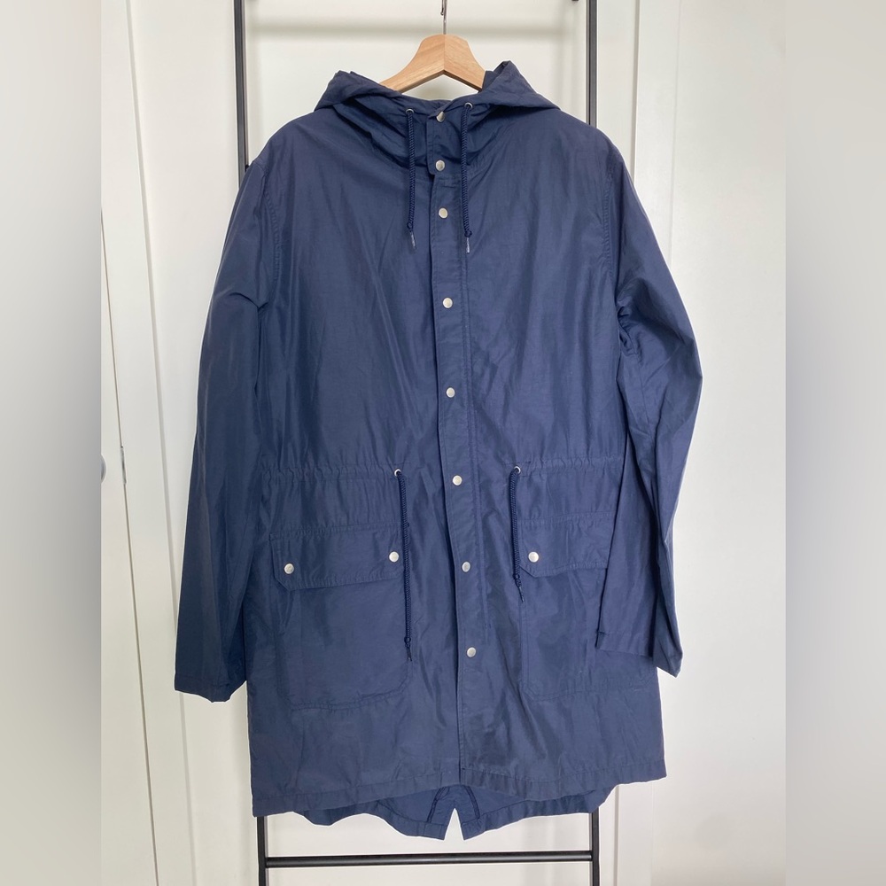 American Apparel Dark Blue Hooded Vintage Raincoat